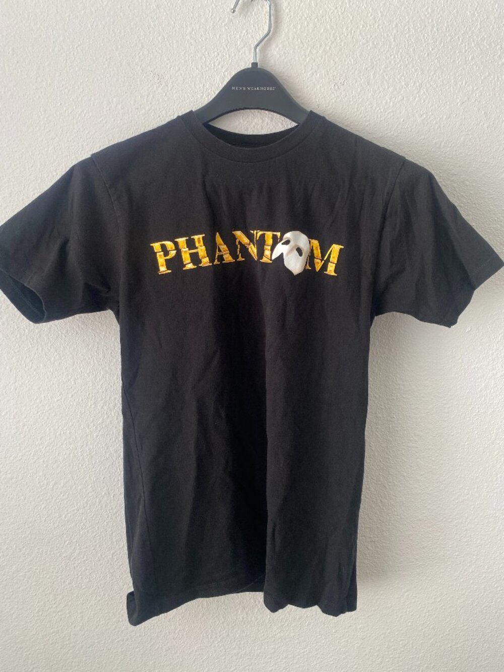 Phantom of  the Opera Unisex Short Sleeve T-Shirt Black  with Mask logo Size S
